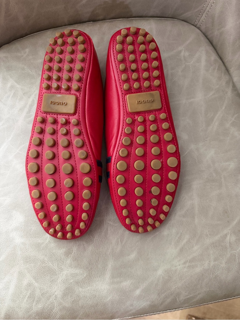Gucci Red Leather Web-Strap Ballet Flats - Picture 7 of 9